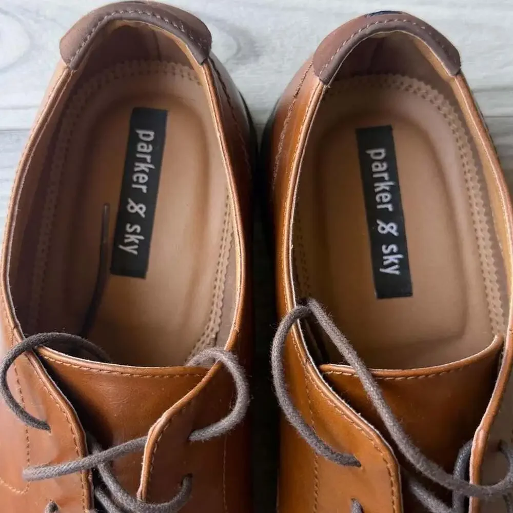 Parker & Sky Tan Leather Cap Toe Oxford Dress Shoes Men's 11